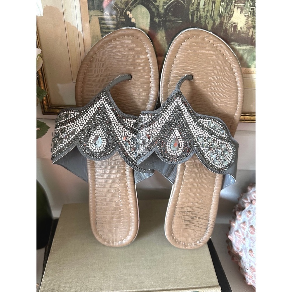 Madeline Grey and white rhinestone sandals